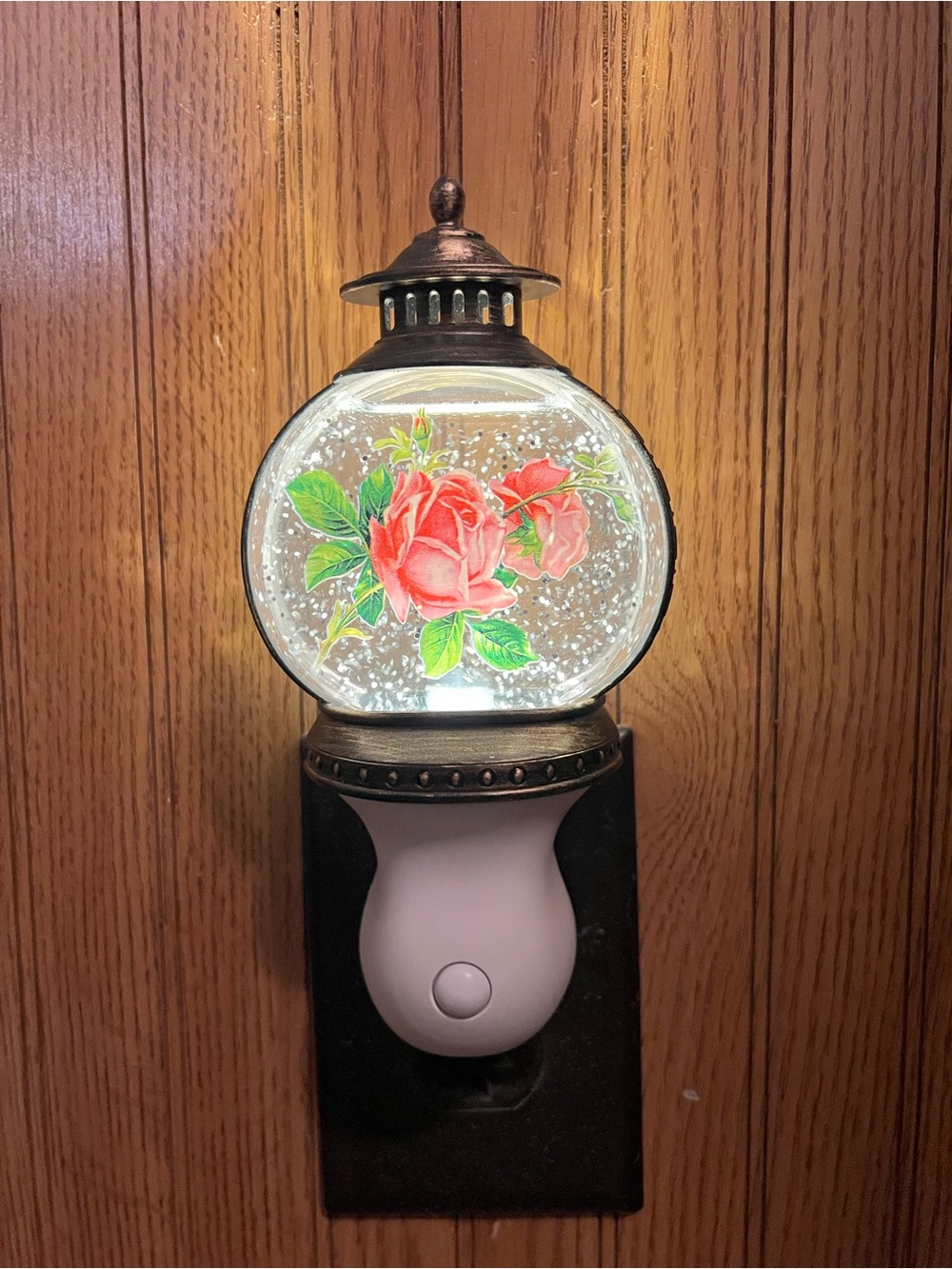 Nightlight Water Globe with Pink Rose Design